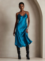 [Koningsblauw] SilkSilky-NL Spaghetti Strap V Neck Jurk 006