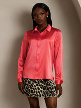 [Keizerlijk Rood] SilkSilky-NL 19Momme Lange Mouw Reverskraag Dames Blouse 003
