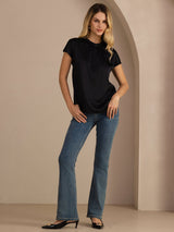 [Zwart] SilkSilky-NL Short Sleeve Split Blouse 006
