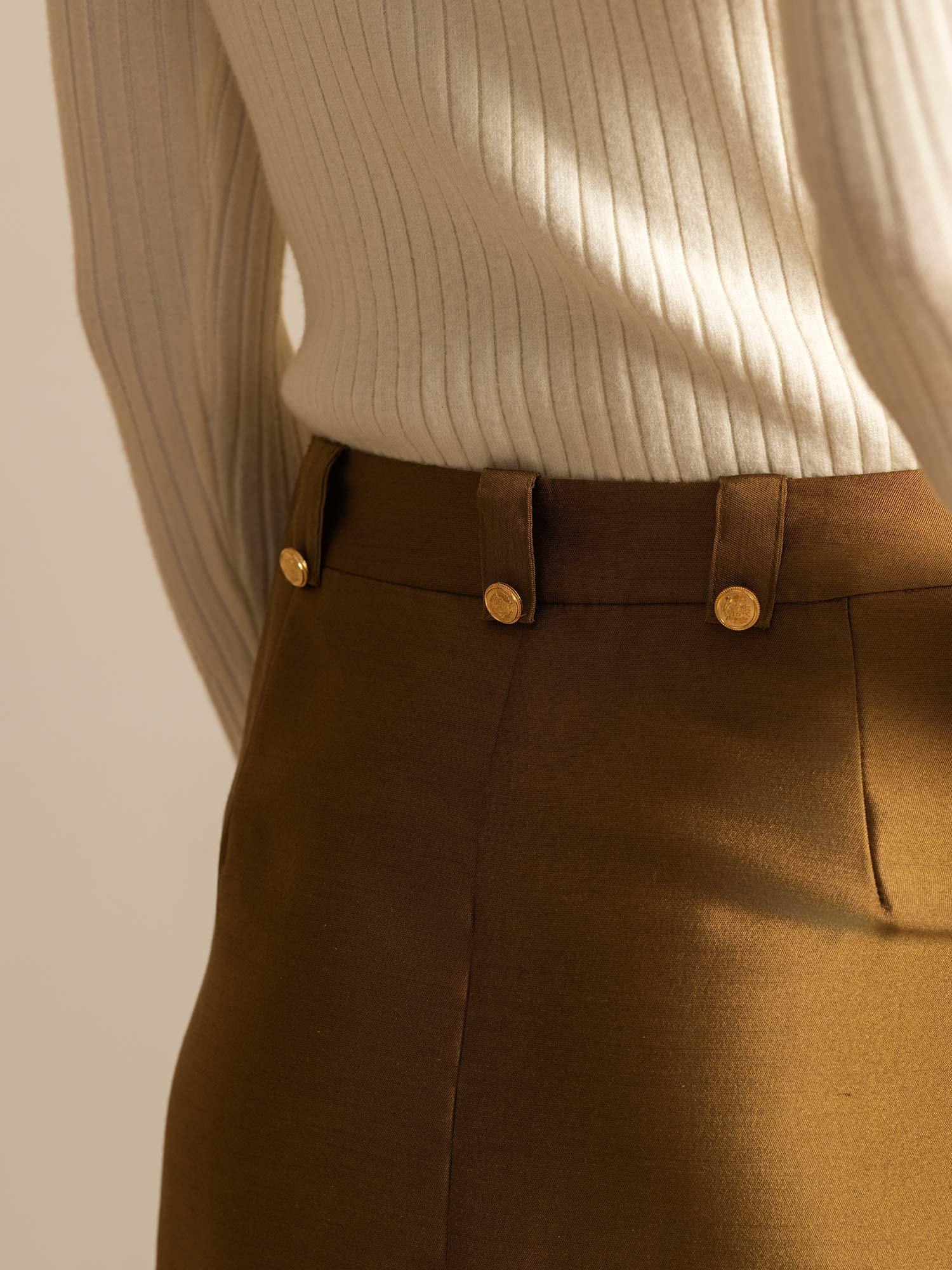 [Brons] SilkSilky-NL 32Momme Silk-Wool Blend Skirt 005,