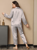 SilkSilky-NL Lange Mouw Revers Dames Pyjama Set Zilver 003