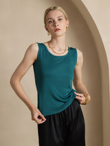 [Donkergroen] SilkSilky-NL Mouwloos Ronde Hals Dames T-Shirt 003