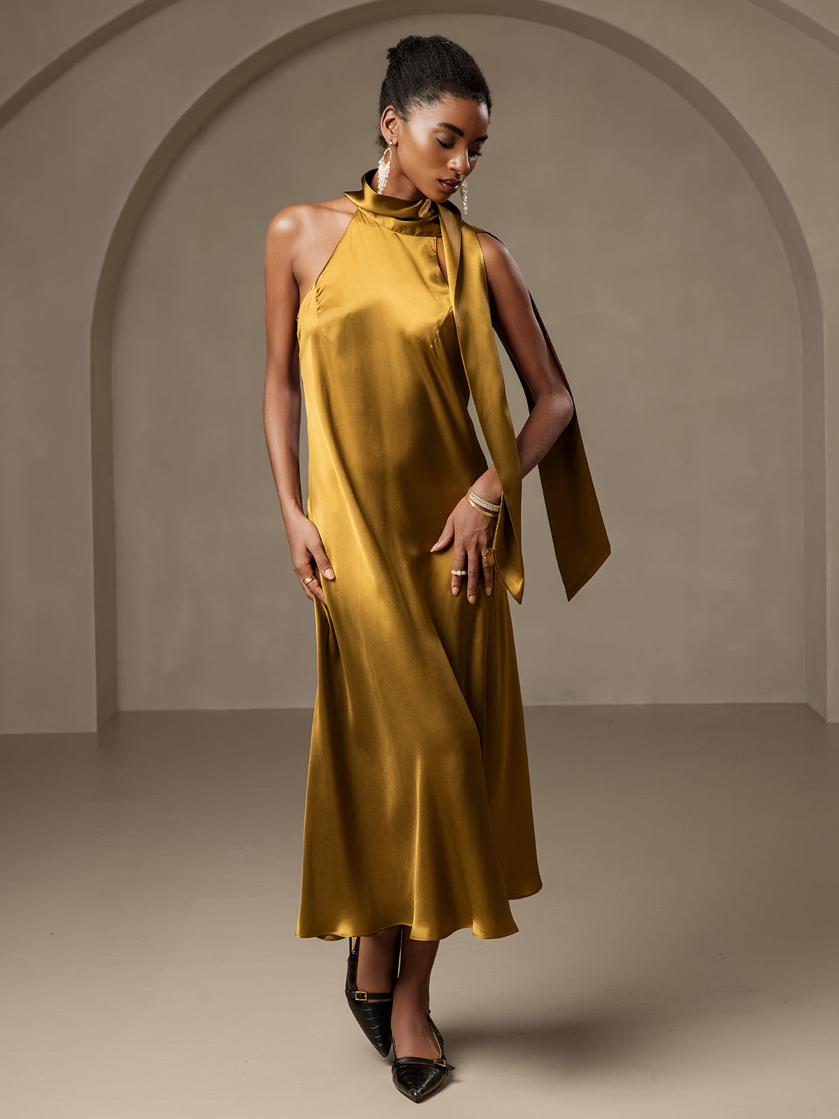 [Bruin] SilkSilky-NL 19Momme Zijde Mouwloos Dress 001