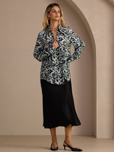 [Teal Luipaard] SilkSilky-NL Long Sleeve Lapel Collar Blouse 004