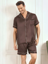 [Koffie] SilkSilky-NL Korte Mouw Notchkraag Heren Pyjama Set 001