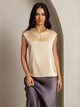 [Champagne] SilkSilky-NL Cap Sleeve Round Neck Dames T-Shirt 001