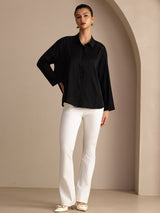 [Zwart] SilkSilky-NL Long Sleeve Lapel Collar Blouse 006