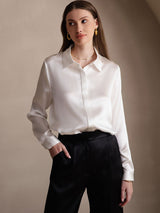 [Wit] SilkSilky-NL Long Sleeve Lapel Collar Dames Blouse 005