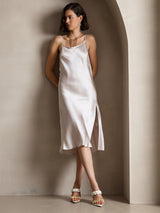 [Beige] SilkSilky-NL Spaghetti Bandjes Diepe Ronde Hals Jurk 006