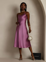 [Donkerpaars] SilkSilky-NL Spaghetti Strap V Neck Jurk 007