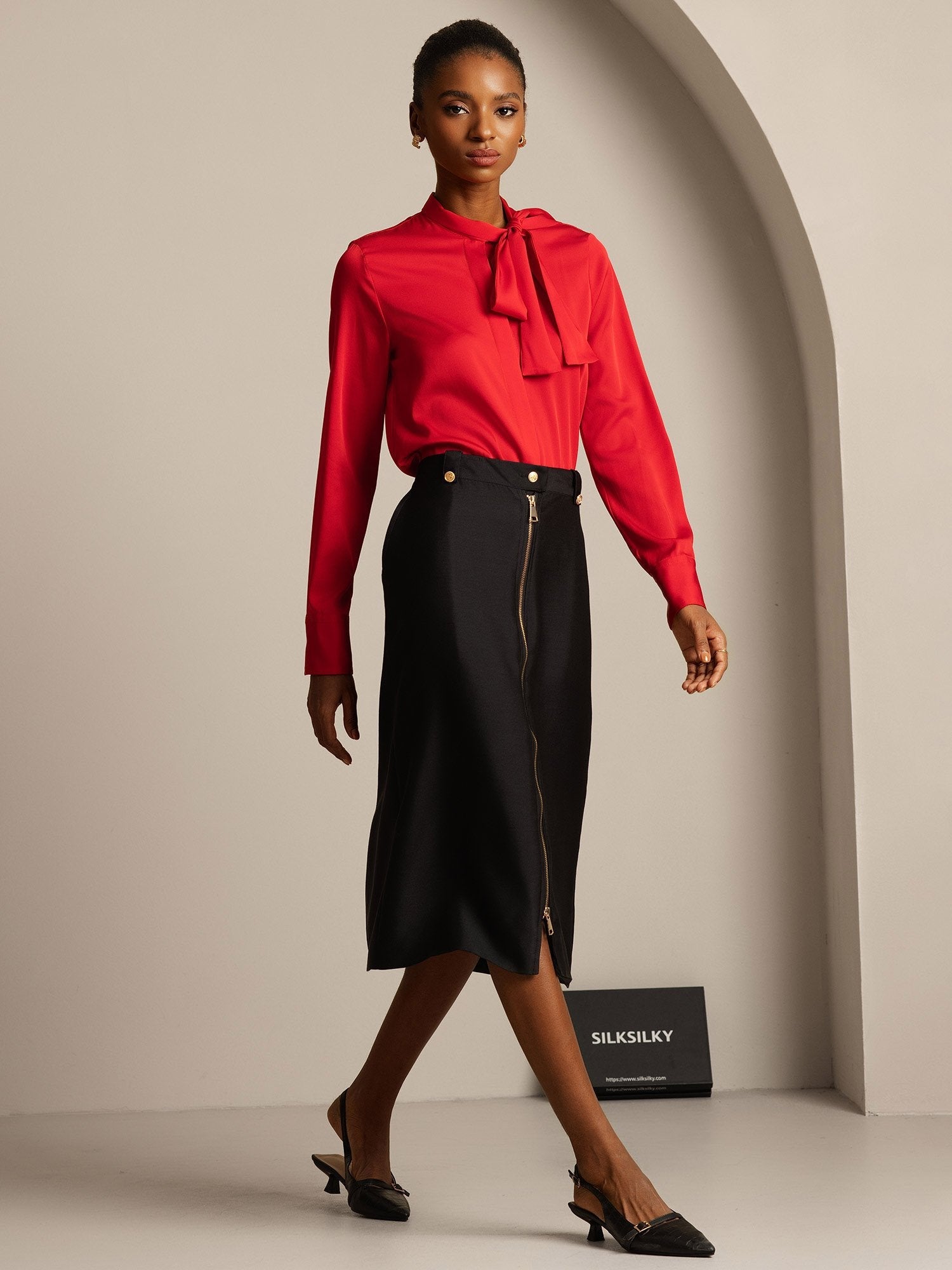 [Zwart] SilkSilky-NL 32Momme Silk-Wool Blend Skirt 003,