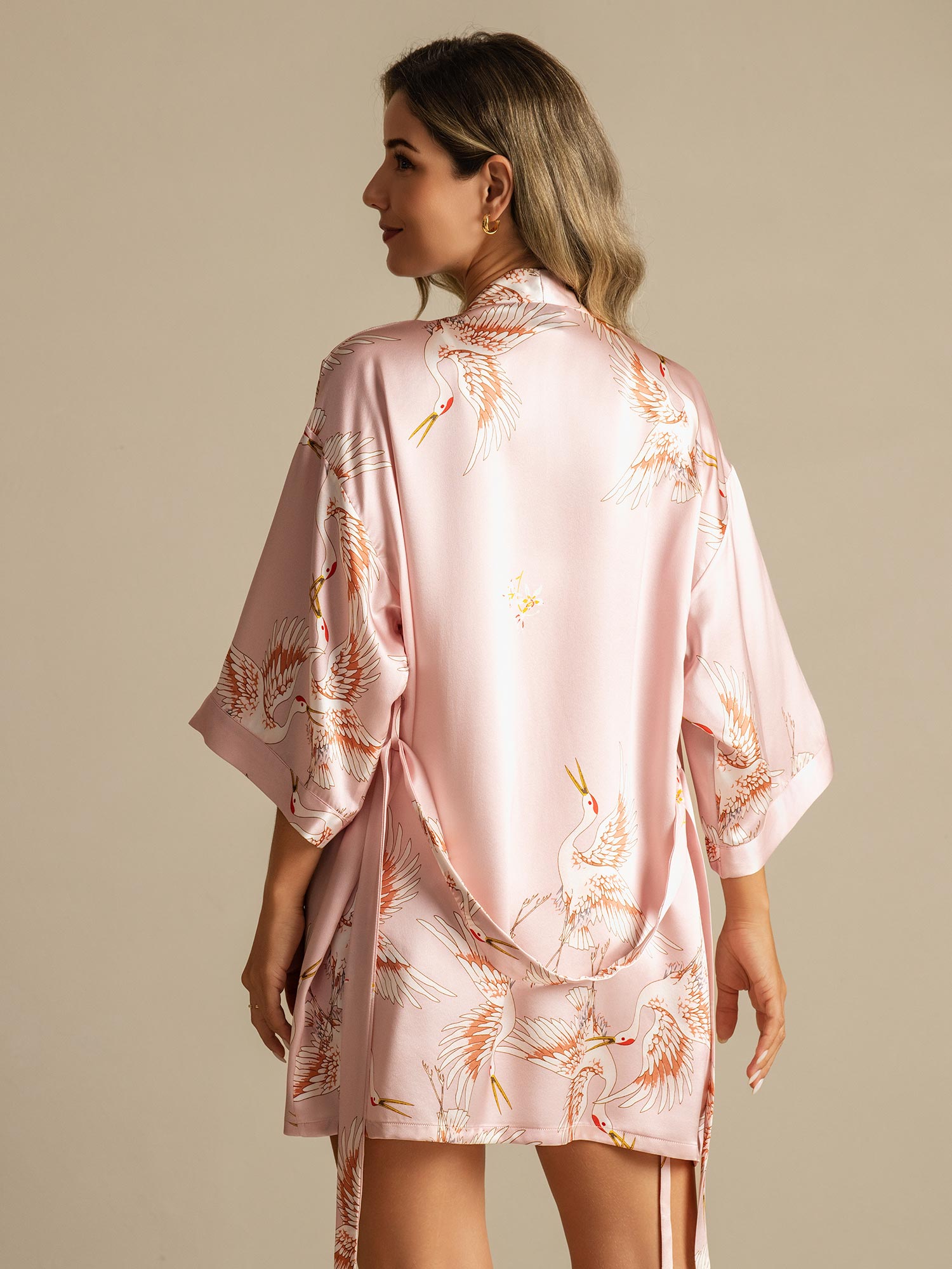 [Roze] SilkSilky-NL 19Momme 3/4 Mouw Dames Kamerjas 002
