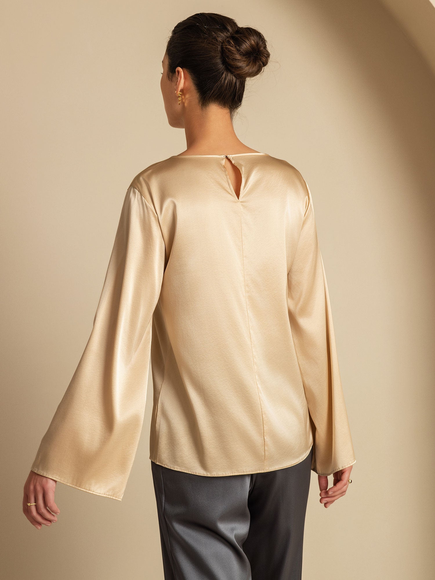 [Champagne] SilkSilky-NL 19Momme Zijde Ronde Hals Dames T-Shirt 002