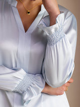 [Hemelsblauw] SilkSilky-NL Long Sleeve Split Blouse 005