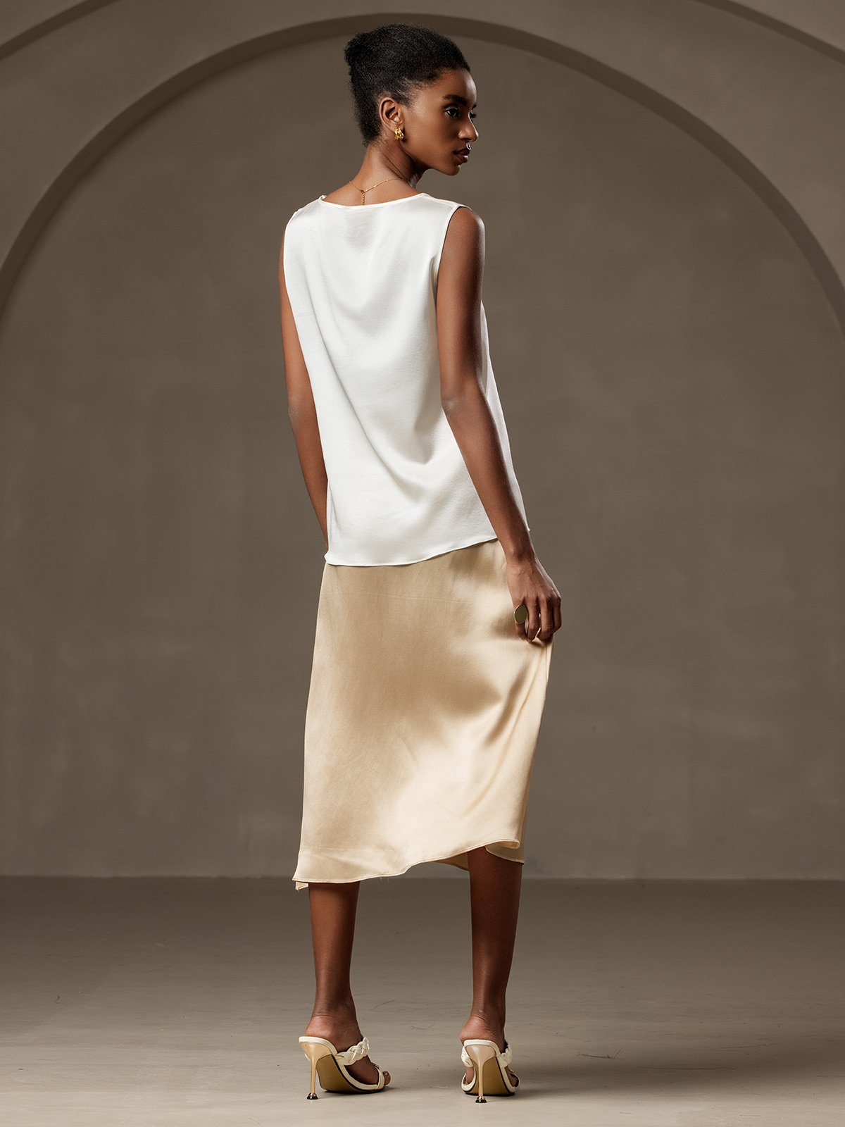 [Wit] SilkSilky-NL 19Momme Zijde Ronde Hals Cami-Top 002