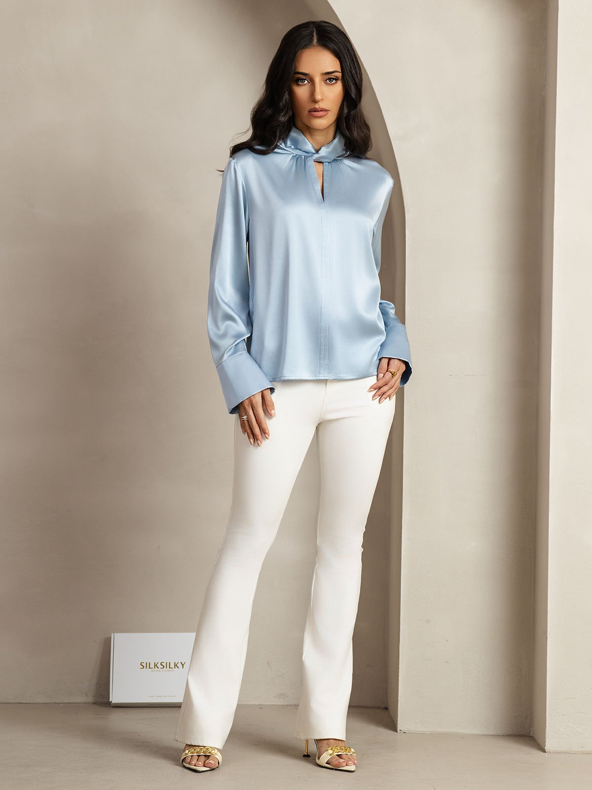[GrijsachtigBlauw] SilkSilky-NL 19Momme Zijde Womens Shirt 011