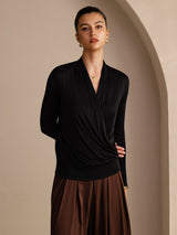 [Zwart] SilkSilky-NL Long Sleeve Blouse 003