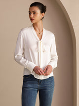[Wit] SilkSilky-NL Long Sleeve Tie Neck Blouse 005