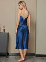 [Blauw] SilkSilky-NL Spaghetti Strap V Neck Jurk 002
