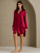 [Wijn] SilkSilky-NL Long Sleeve Lapel Collar Slaap Hemd 008