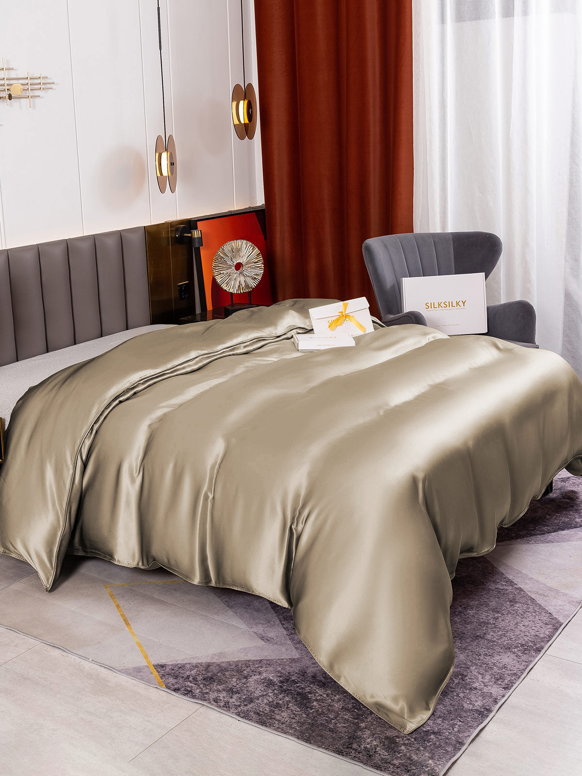 SilkSilky NL 19Momme Pure Silk Duvet Cover Khaki 003