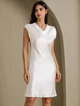 [Wit] SilkSilky-NL Cap Sleeve V Neck Nachthemd 003
