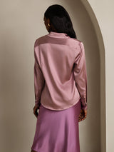 [Bleek Mauve] SilkSilky-NL Long Sleeve Lapel Collar Dames Blouse 002