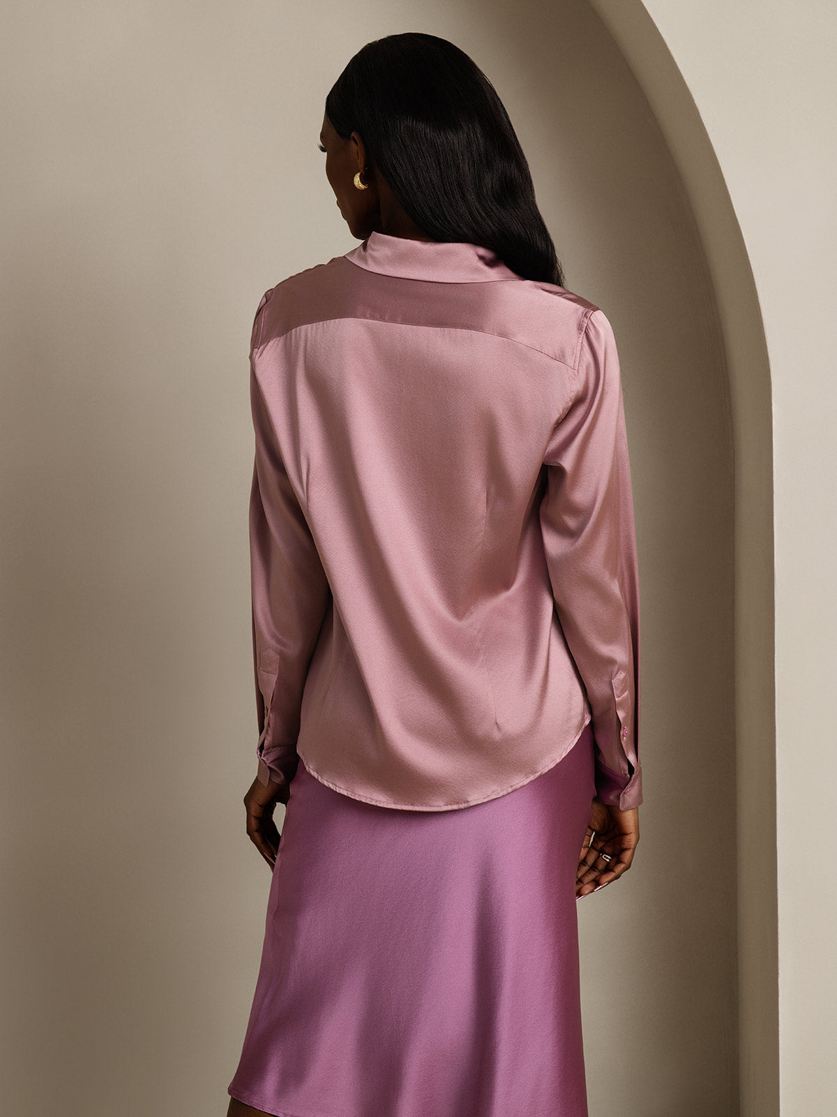 [Bleek Mauve] SilkSilky-NL Zijde Kraag Dames Blouse 002