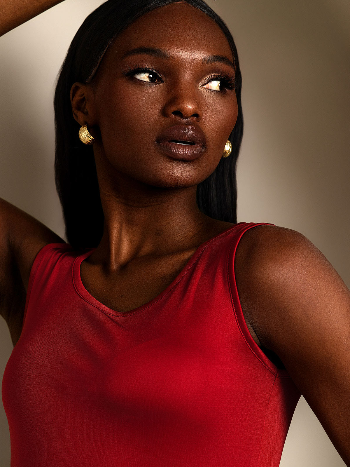 [Wijn] SilkSilky-NL Mouwloos Ronde Hals Dames T-Shirt 008