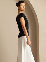 [Zwart] SilkSilky-NL Cap Sleeve Cowl Neck Dames T-Shirt 002