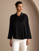 [Zwart] SilkSilky-NL Long Sleeve Lapel Collar Blouse 001
