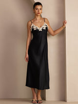 [Zwart] SilkSilky-NL Spaghetti Strap V Neck Jurk 005