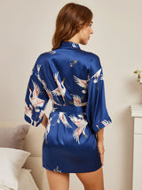 [Donkerblauw] SilkSilky-NL 3/4 Sleeve Dames Kamerjas 004