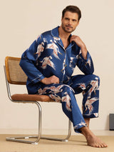 [Donkerblauw] SilkSilky-NL Long Sleeve Notch Collar Heren Pyjama Set 001