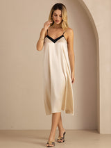 [Rijstbeige] SilkSilky-NL V Neck Jurk 004