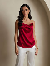 [Wijn] SilkSilky-NL Spaghetti Strap Cowl Neck Cami-Top 006