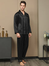 [Zwart] SilkSilky-NL Lange Mouw Notchkraag Heren Pyjama Set 003