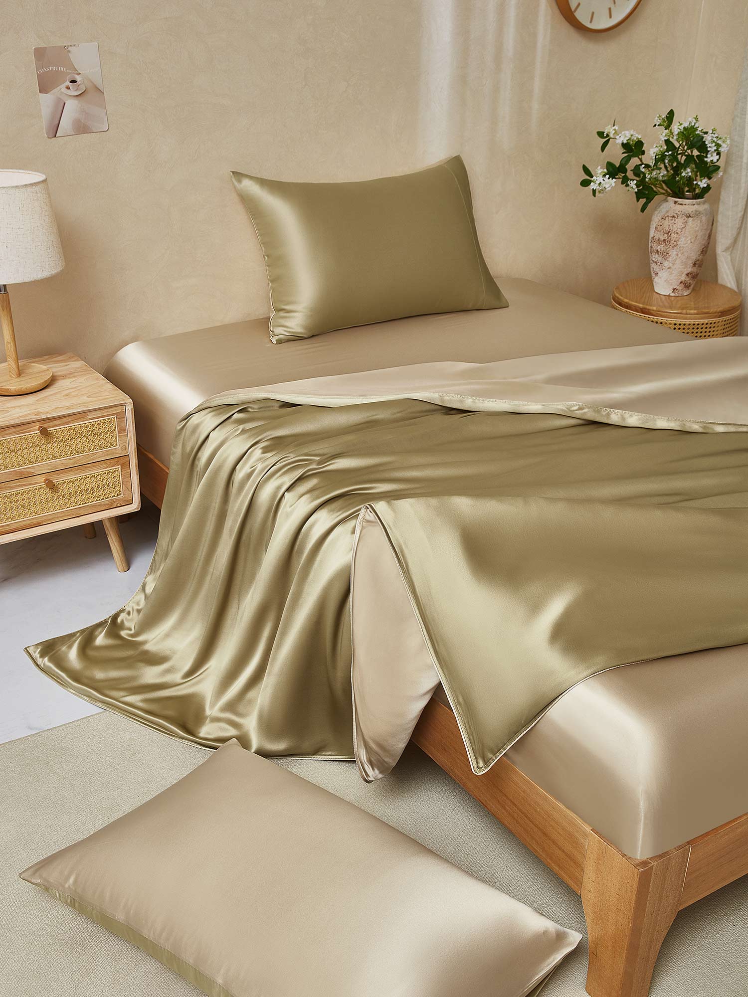 [Beige+Khaki] SilkSilky-NL 19Momme Bedding Set 001,