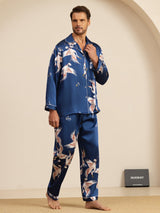[Donkerblauw] SilkSilky-NL Long Sleeve Notch Collar Heren Pyjama Set 004