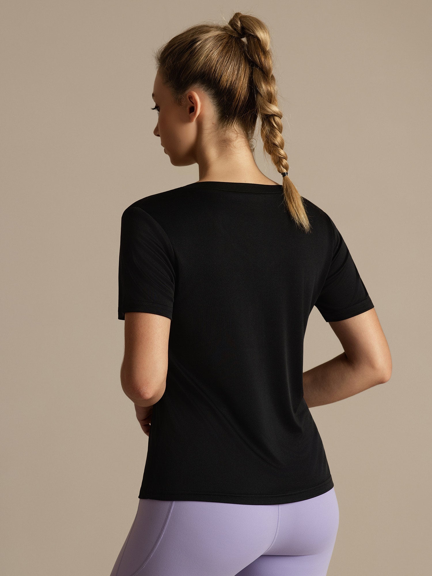 [Zwart] SilkSilky-NL Korte Mouw V Hals Dames T-Shirt 002