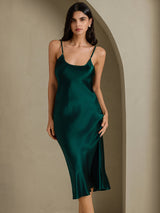 [Donkergroen] SilkSilky-NL Spaghetti Strap V Neck Jurk 003