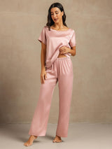 [Perzikhuid] SilkSilky-NL 19Momme Korte Mouw Dames Pyjama Set 006