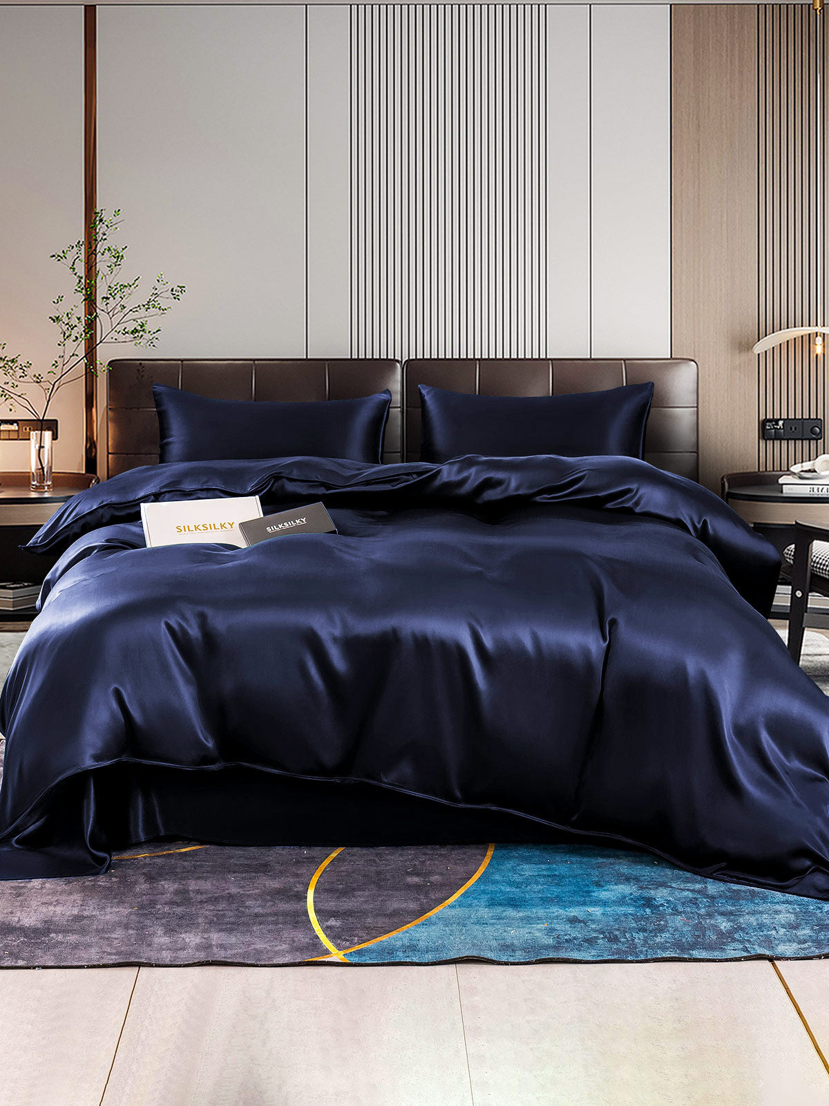 SilkSilky NL 22Momme Pure Silk Bedding Set Donkerblauw 001