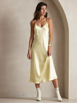 [Lichtgeel] SilkSilky-NL Spaghetti Strap V Neck Jurk 001