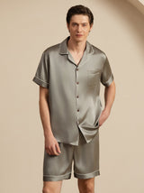 [Grijsachtig Groen] SilkSilky-NL Korte Mouw Notchkraag Heren Pyjama Set 005