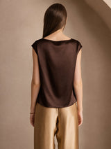 [Pure Chocolade] SilkSilky-NL Cap Sleeve Cowl Neck Dames T-Shirt 002