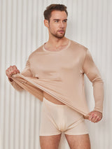 [Beige] SilkSilky-NL Lange Mouw Ronde Hals Heren T-Shirt 002