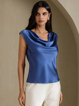[Echt Petrol] SilkSilky-NL Cap Sleeve Cowl Neck Dames T-Shirt 005
