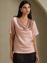 [Toscane] SilkSilky-NL Short Sleeve Cowl Neck Blouse 005