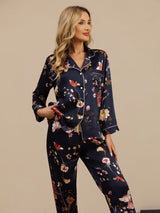 [Marine Bloemen] SilkSilky-NL Lange Mouw Dames Pyjama Set 005